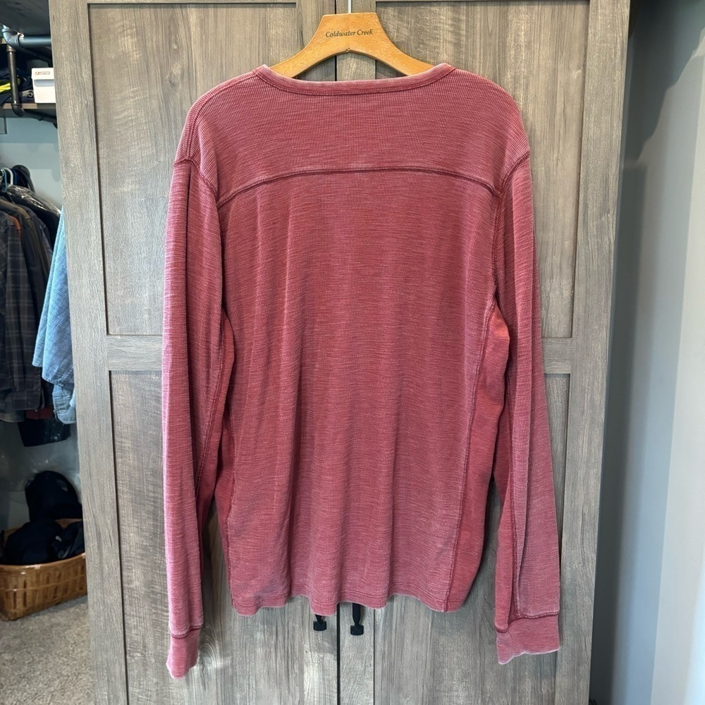 Lucky Brand XL Venice Burnout Henley Waffle Knit Thermal Rust Red - Picture 2 of 11